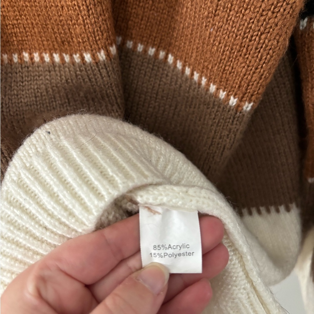 Striped Color-block Feminine Bohemian Chunky Knit Women's Sweater Size Medium - Picture 4 of 4